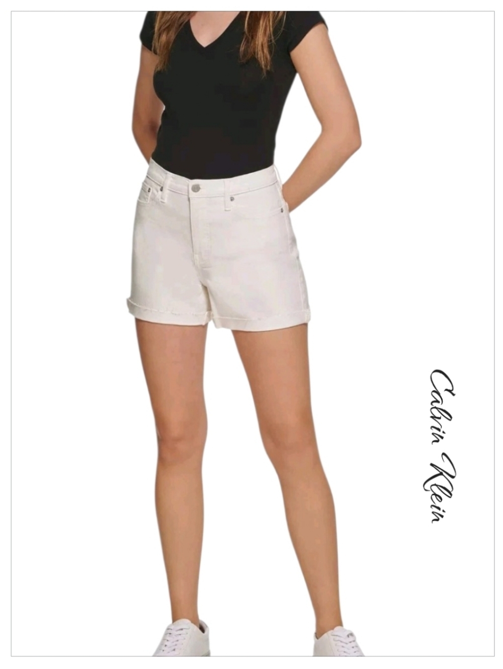 Calvin Klein White High Rise Roll Cuff Denim Shorts  SZ 29 & 30 NWT